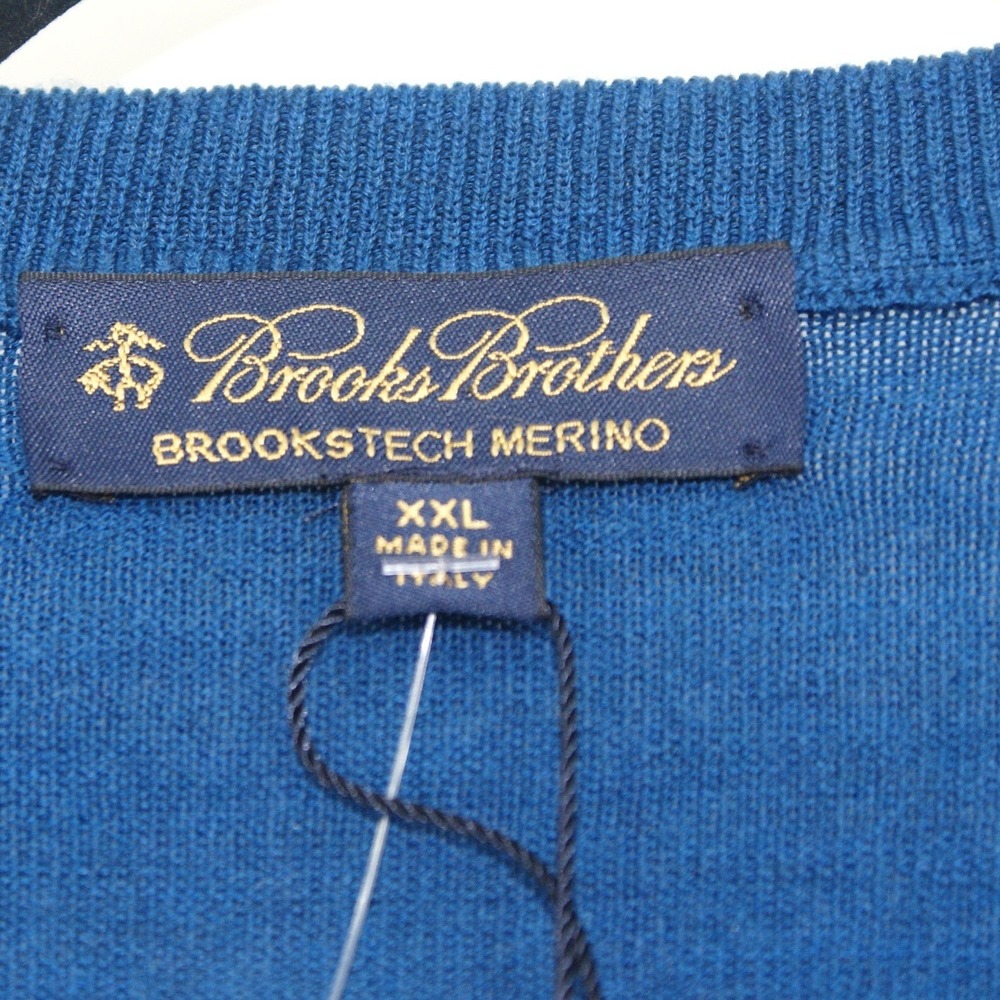 Brooks Brothers BrooksTech Merino V-Neck Sweater XXL Blue Washable Wool Italy - Picture 2 of 9